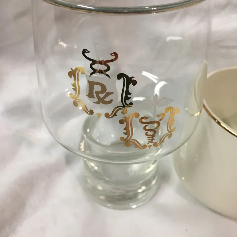 DOCTOR PHARMACIST Apothecary CADUCEUS RX GOLD RIM Coffee Cup‎ and Glass Set